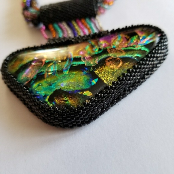 Relisted... Big Handmade Dichroic Glass necklace peyote colorf - Picture 7 of 8